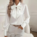 Women's Solid Color Satin Long Sleeve Casual Shirt With Bow Decor Blouse Spring Fall Daily Wear Top Meifu Market