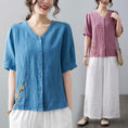 Women's Retro Linen Solid Color Short-sleeved T-shirt Meifu Market