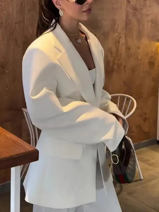 elegant solid color blazer | oversized loose fit blazer | premium linen blend blazer | ultrasonic cleaning