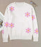 white flower pattern sweater | ribbed edge elegant sweater | womens floral knitwear | energy saving