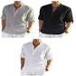 Men's Casual Cotton Linen Solid Color Long Sleeve Shirt Loose Stand Collar Meifu Market