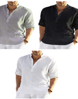 Men's Casual Cotton Linen Solid Color Long Sleeve Shirt Loose Stand Collar Meifu Market