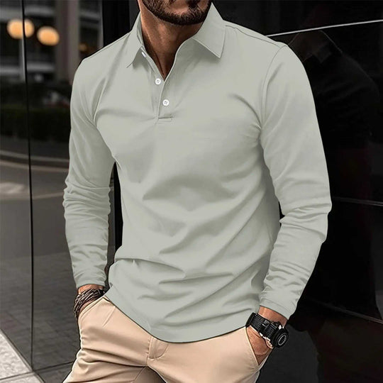 Buckle European And American Men's Daily Casual Polo Collar Long Sleeve Polo Wear - Meifu Market