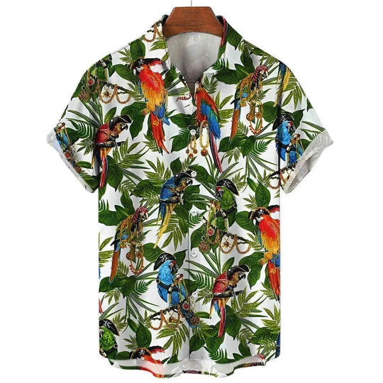 quick-dry polyester fabric | breathable short sleeve shirt | tropical palm tree print | ultrasonic cleaning