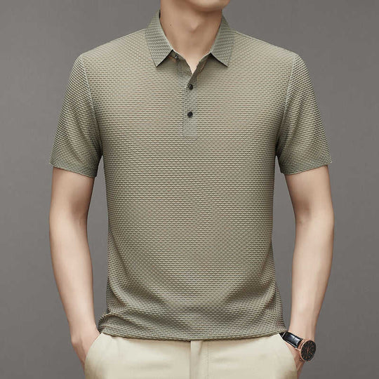Ice Silk Polo-Collar Tee — Men's Cool-Touch Jacquard Summer Shirt