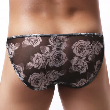 Men's Underwear Mesh Floral Print Small Briefs Color Ink Shorts Meifu Market
