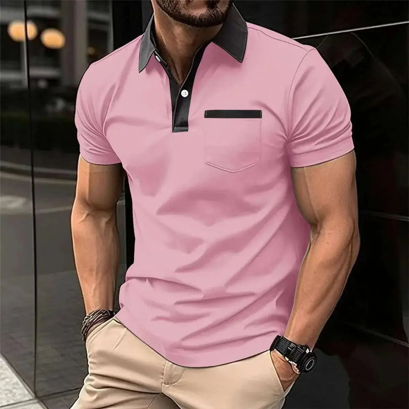 slim fit polo shirt for men | breathable cotton blend fabric | short sleeve t-shirt with pocket | energy saving
