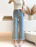 Jeans For Women, With Elastic Lace Lace And Lace Stitching, Micro Flared Jeans For Women In 2025, Small And Stylish Design, Light Blue Jeans For Women, Cropped Jeans For Women, Casual Pants For Women, Meifu Market