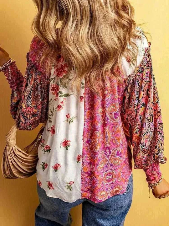 floral print blouse for women | lightweight cotton fabric | long sleeve floral shirt | ultrasonic cleaning