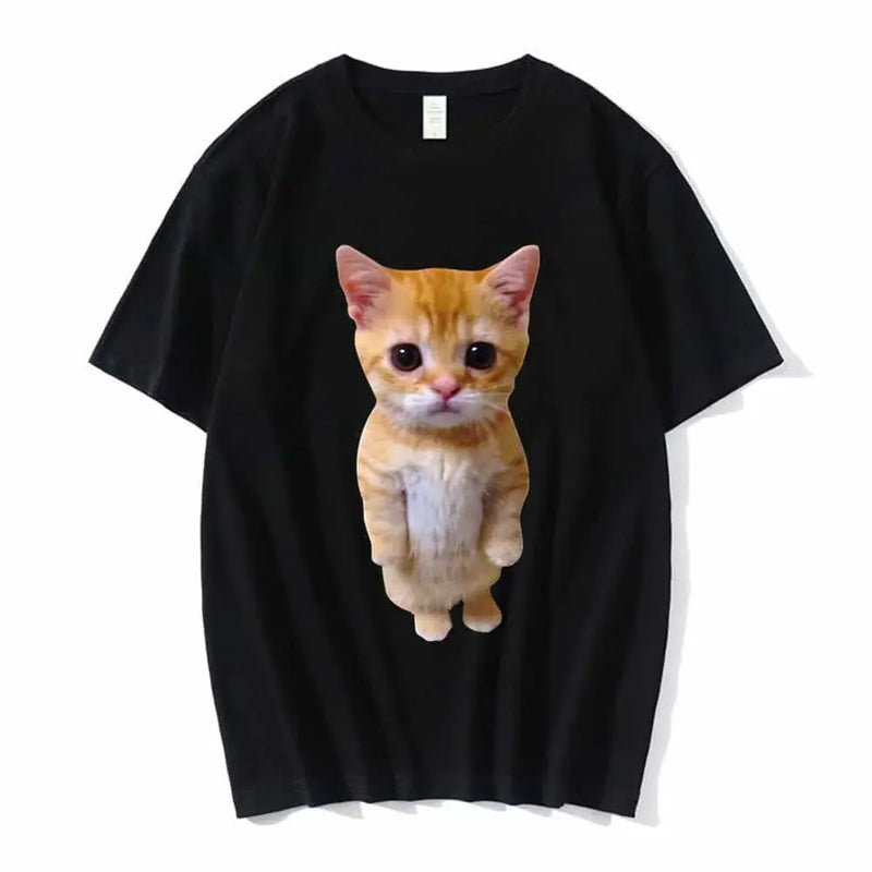 sad crying cat t-shirt | munchkin kitty graphic tee | soft cotton cat meme shirt | energy saving
