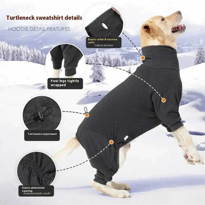 Dog Four-legged Clothes High Collar Warm Cold-proof Polar Fleece Dog Clothes Dark Gray - reverse side showing construction