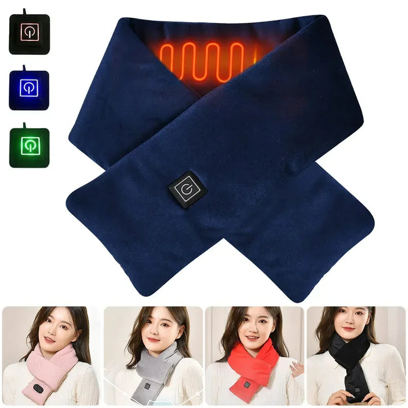 usb charging heating scarf | 3 temperature adjustable settings | heated neck warmer for cycling | energy saving