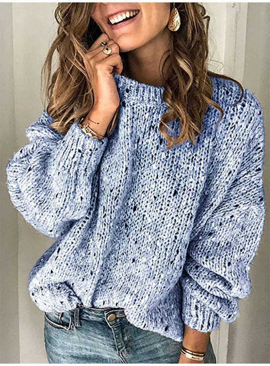 Winter Polka Dot Pullover Knitted Sweater Fashion Solid Color Loose Long Sleeve Top Women's Clothing Meifu Market