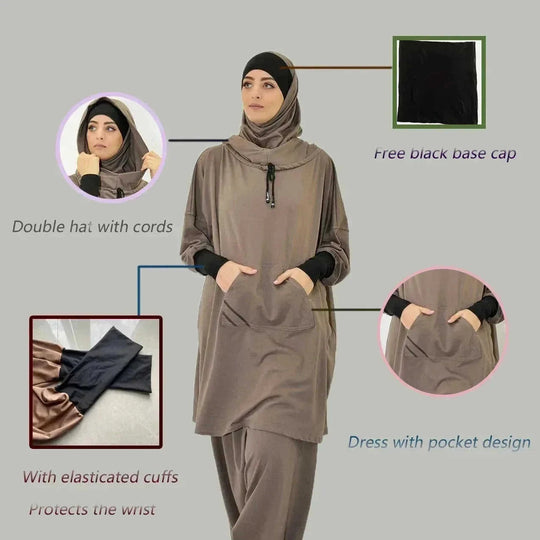womens 2 piece tracksuit set | fleece loungewear set with pockets | hooded sweatshirt and jogger pants | energy saving