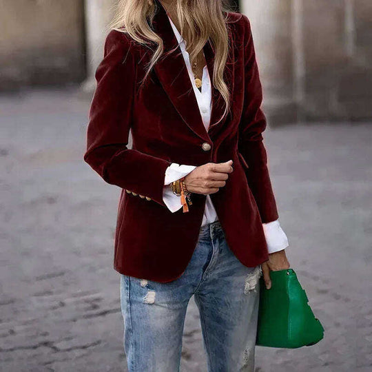 Women's Velvet Blazer Slim Fit Single Breasted Suit Jacket Meifu Market