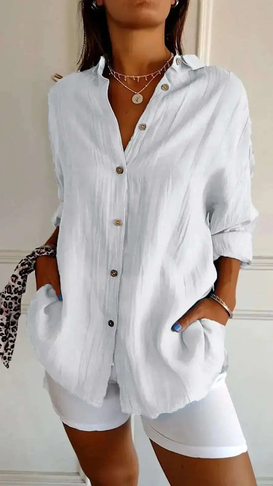 Lapel Long Sleeve Shirt Women's Single-breasted Pleated Shirt Meifu Market