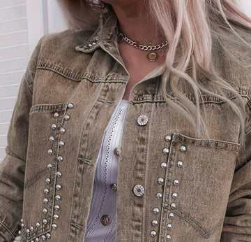 Women's Decorative Rivets Denim Jacket Meifu Market