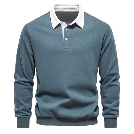 Men's Fashion Casual Versatile Long Sleeves Polo Collar Sweater Navy Blue - packaging and presentation