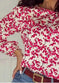 red floral print blouse | long sleeve open back top | chiffon material blouse | energy saving