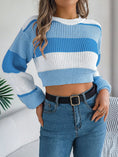 Casual Color-Block Lantern Sleeve Cropped Sweater Meifu Market