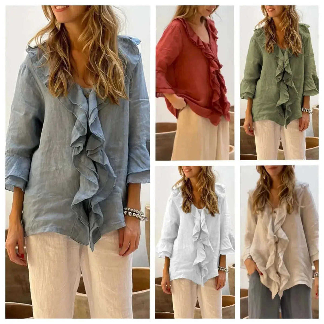 Fashion V-neck Ruffled Sleeve Ruffled Loose Casual Meifu Market