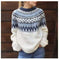 Round Neck Pullover Jacquard Vintage Print Sweater Meifu Market