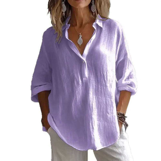 Fashion Long-sleeved Lapel Pullover Shirt Casual Loose Solid Color T-shirt Tops Women's Clothing Meifu Market