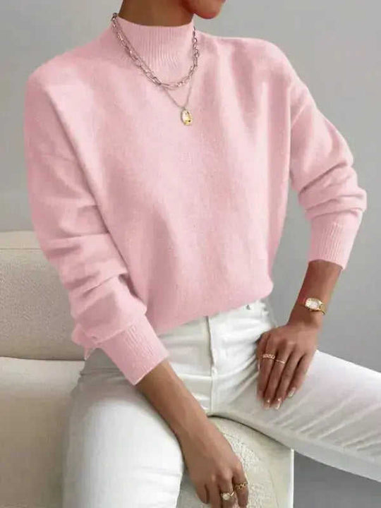 Autumn And Winter Half-high Collar Pullover Women's Fashion Solid Color Loose Knitted Top Meifu Market