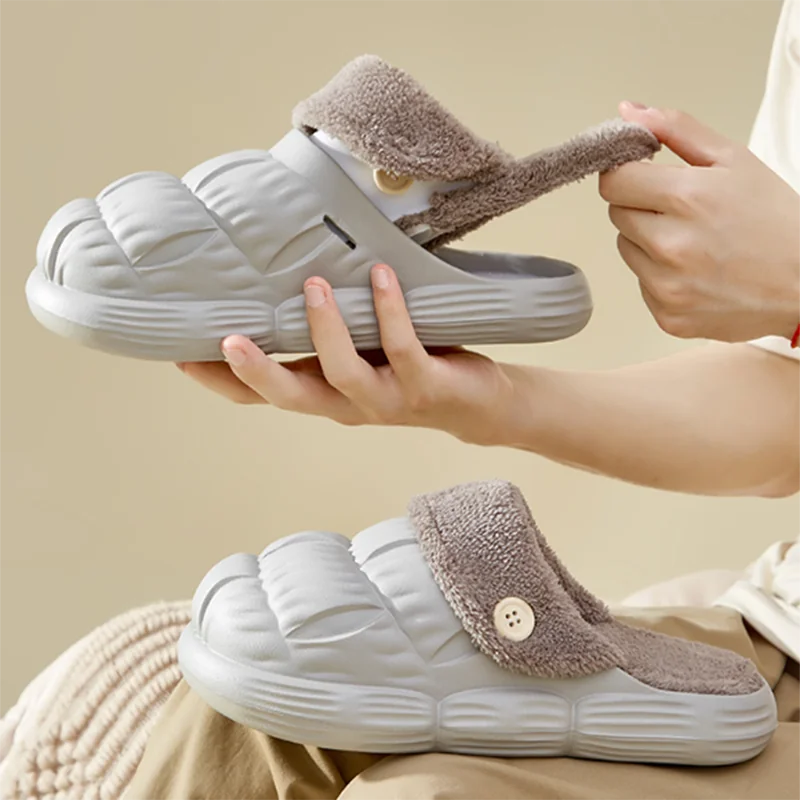 removable fluffy slippers | waterproof house shoes | non-slip indoor footwear | ultrasonic cleaning