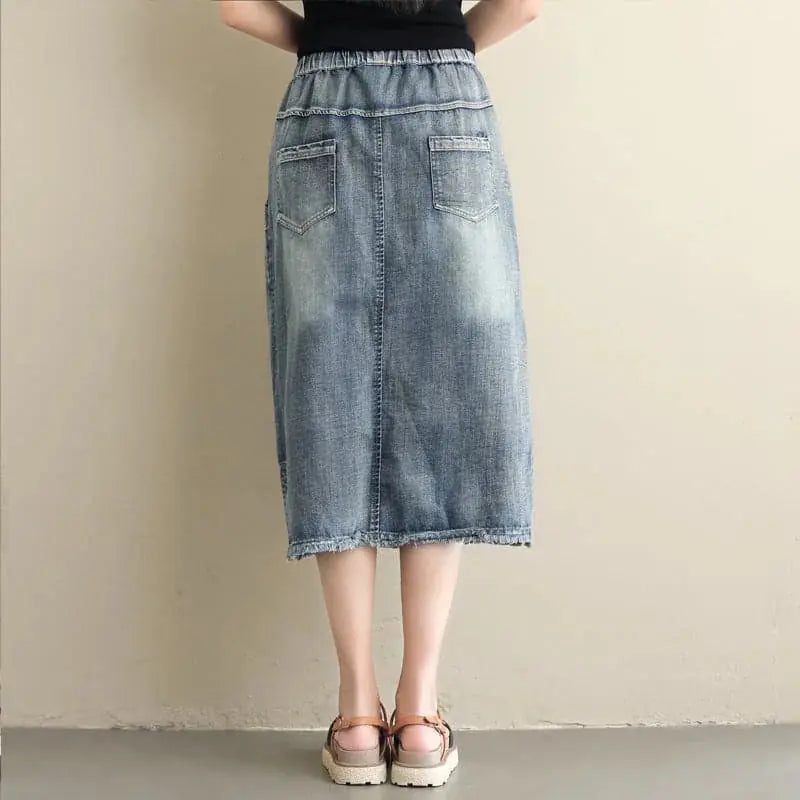 plus size denim skirt | heavy embroidery skirt | ethnic style denim skirt | ultrasonic cleaning