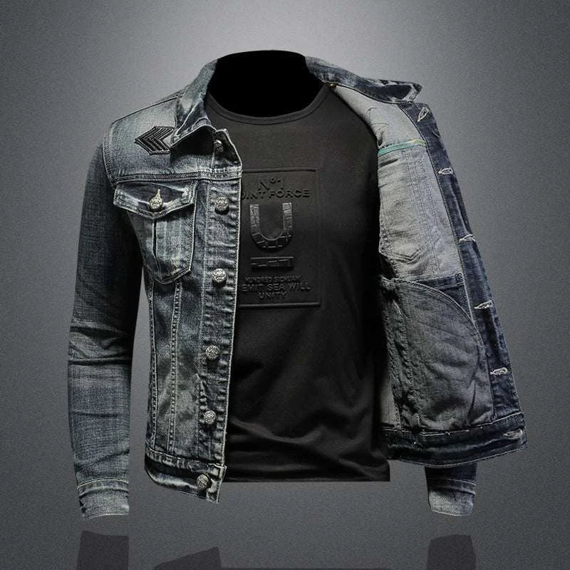 stretch denim jacket for men | slim fit denim jacket | lightweight stretch denim | ultrasonic cleaning