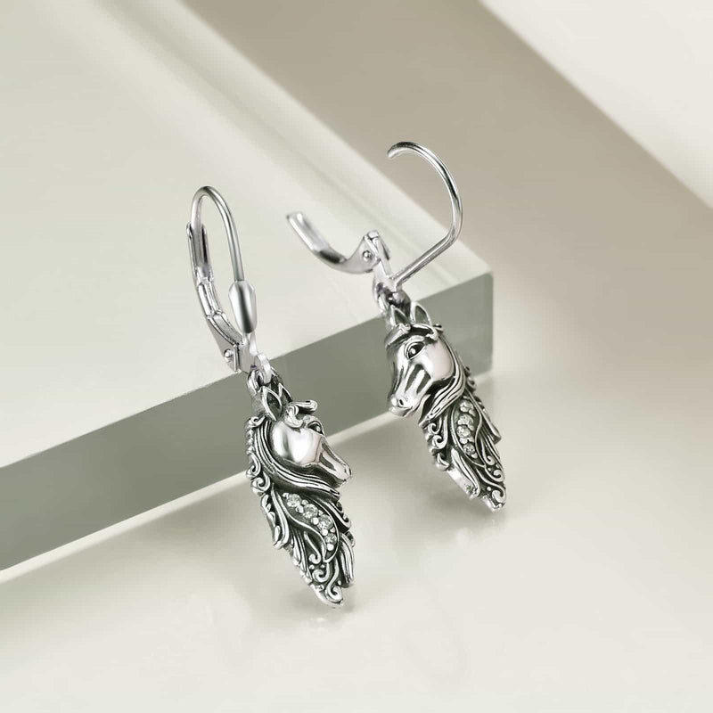 Sterling Silver Horse Dangle Drop Leverback Earrings Jewelry Gifts 