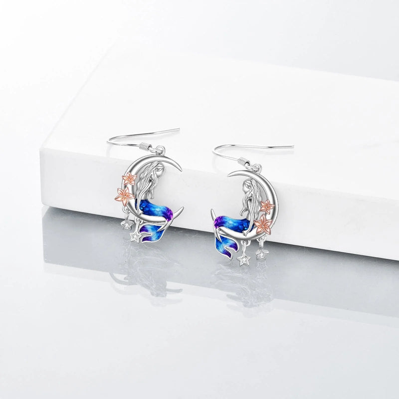 sterling silver earrings | mermaid dangle earrings | crescent moon jewelry | energy saving