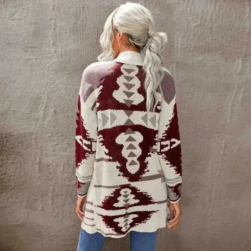 long cashmere cardigan | printed button cardigan | knitted top for women | energy saving