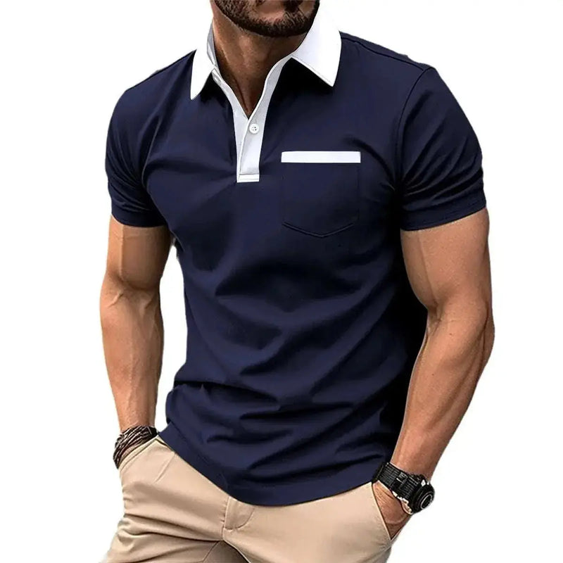 slim fit polo shirt for men | breathable cotton blend fabric | short sleeve t-shirt with pocket | energy saving