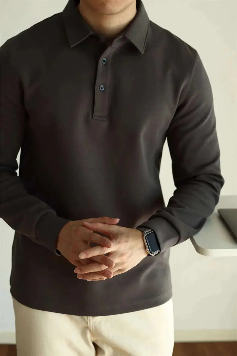 luxurious air layer cotton | long-sleeved polo shirt | breathable cotton fabric | ultrasonic cleaning