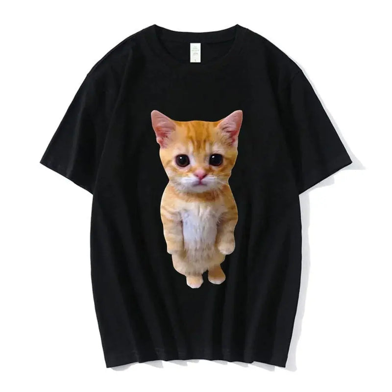 sad crying cat t-shirt | munchkin kitty graphic tee | soft cotton cat meme shirt | energy saving