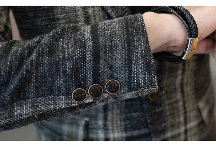 slim fit plaid blazer | mens tailored blazer | lightweight wool blend blazer | energy saving