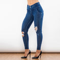 ripped blue jeggings | middle waist jeans | high stretch denim | ultrasonic cleaning