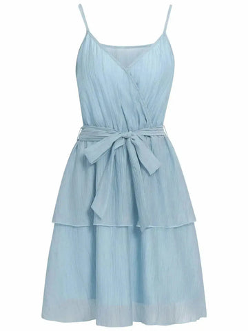 stretchable fabric dress | adjustable waist strap dress | v-neck casual dress | ultrasonic cleaning