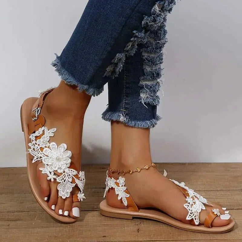 bohemian lace sandals | floral ankle strap sandals | beach wedding shoes | energy saving