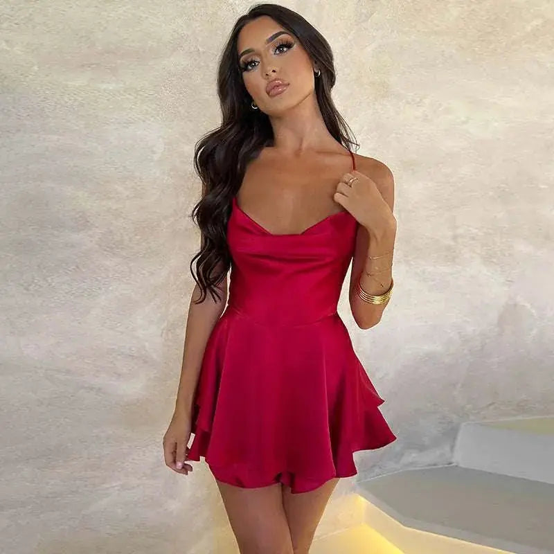 sexy suspender skirt for women | satin backless dress | lace up short dress | energy saving