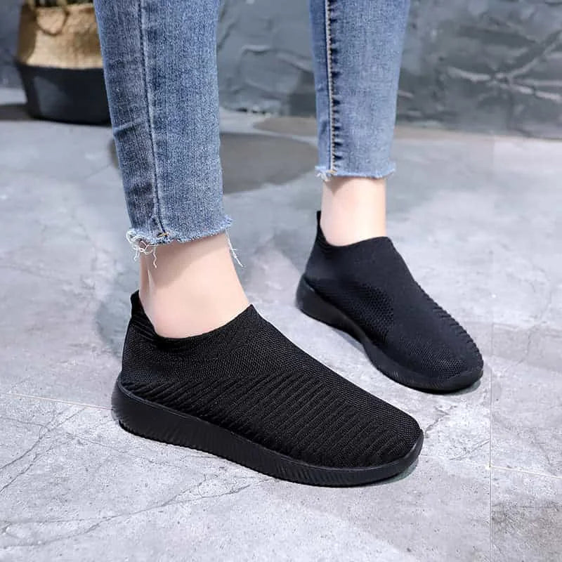 stretch mesh flats | breathable slip-on shoes | soft sole footwear | energy saving