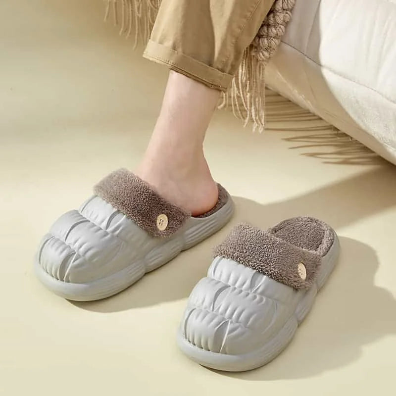 removable fluffy slippers | waterproof house shoes | non-slip indoor footwear | ultrasonic cleaning