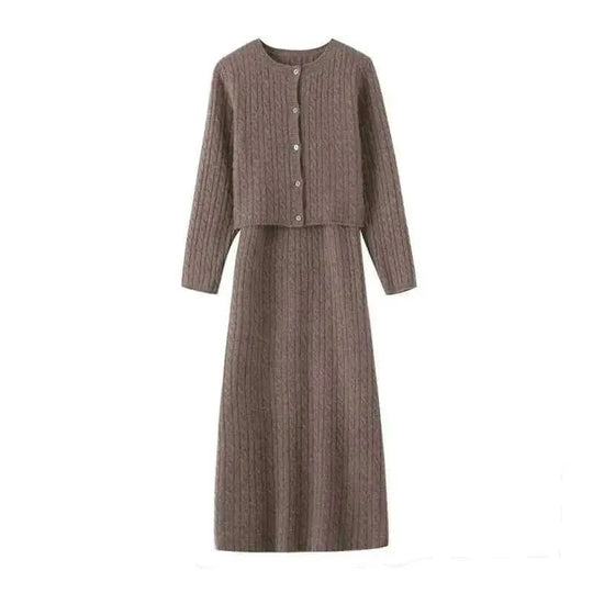 Knitted Small Twisted Cashmere Cardigan Suspender Skirt Two-piece Suit - where can i buy a quality cashmere cardigan and skirt set