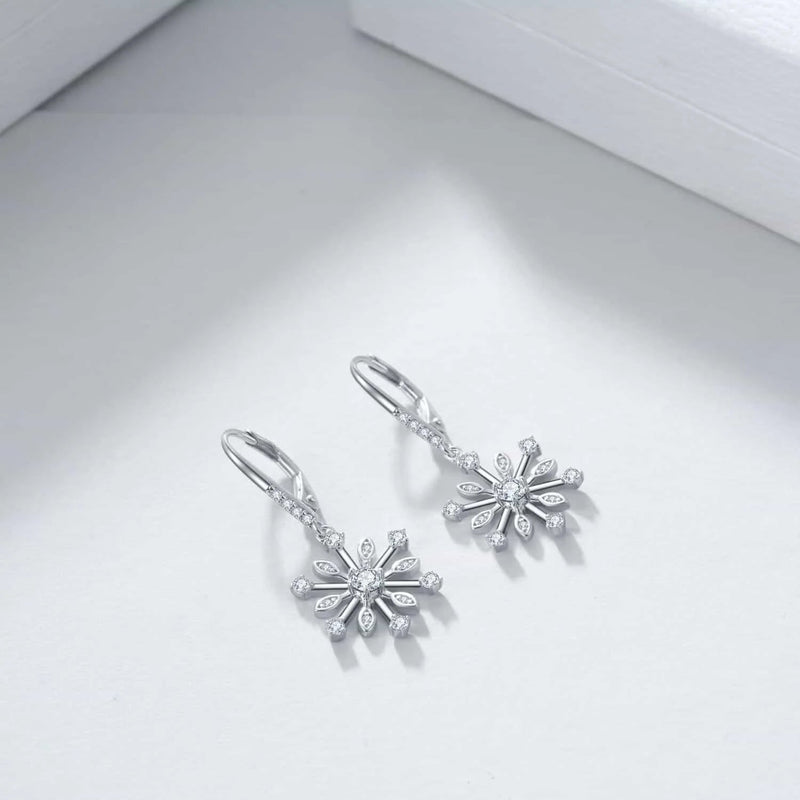 sterling silver earrings | zirconia snowflake jewelry | leverback dangle earrings | ultrasonic cleaning
