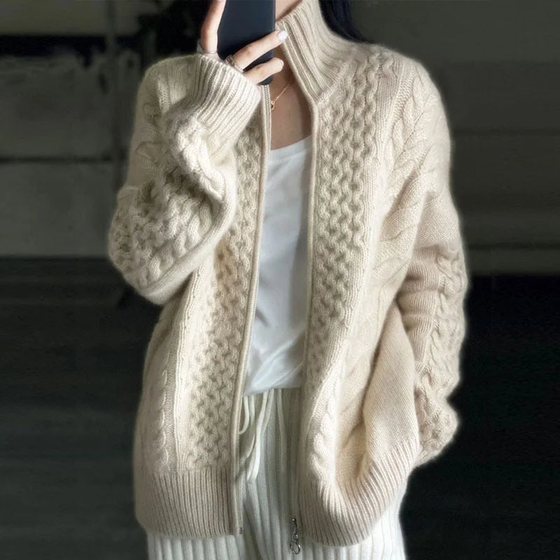 thick cashmere sweater | high neck zipper cardigan | premium cashmere material | energy saving