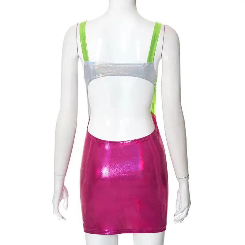 casual halter dress | three-color stitching dress | crop short dress | energy saving