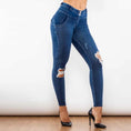 ripped blue jeggings | middle waist jeans | high stretch denim | energy saving