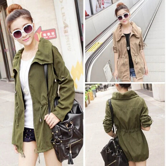 Women's Drawstring Trench Coat - Water-Repellent Coat